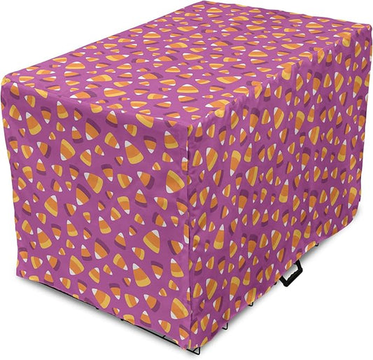 Lunarable Candy Corn Dog Crate Cover, Continuing Interpretation of Triangular Sugary Elements, Easy to Use Pet Kennel Cover for Small Dogs Puppies Kittens, 22 Inch, Fuchsia Apricot