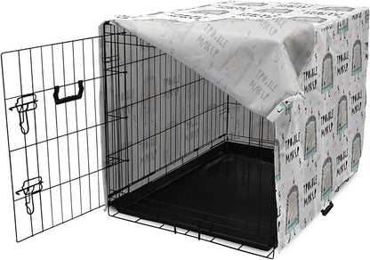 Lunarable Cartoon Dog Crate Cover, Hedgehog Trouble Maker Lettering with Apple and Stars Bad Boy Print, Easy to Use Pet Kennel Cover for Small Dogs Puppies Kittens, 18 Inch, Pearl Pale Blue