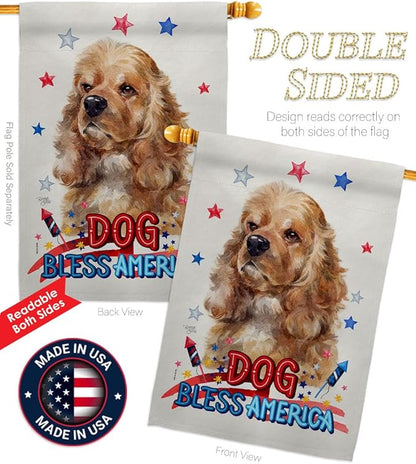 Breeze Decor Patriotic Cocker Spaniel Garden House Flag-Set Dog Puppy Spoiled Paw Canine Fur Pet Nature Farm Animal Creature Decoration Banner Small Yard Gift Double-Sided, Made in USA