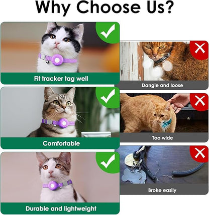 Pet Tracker for Cats, Compatible with Apple Find My App (Only iOS), Cat Tracker Collar with Safety Elastic Buckle, Cat GPS Tracker Works with Any Collar, No Monthly Fee, Waterproof, Purple