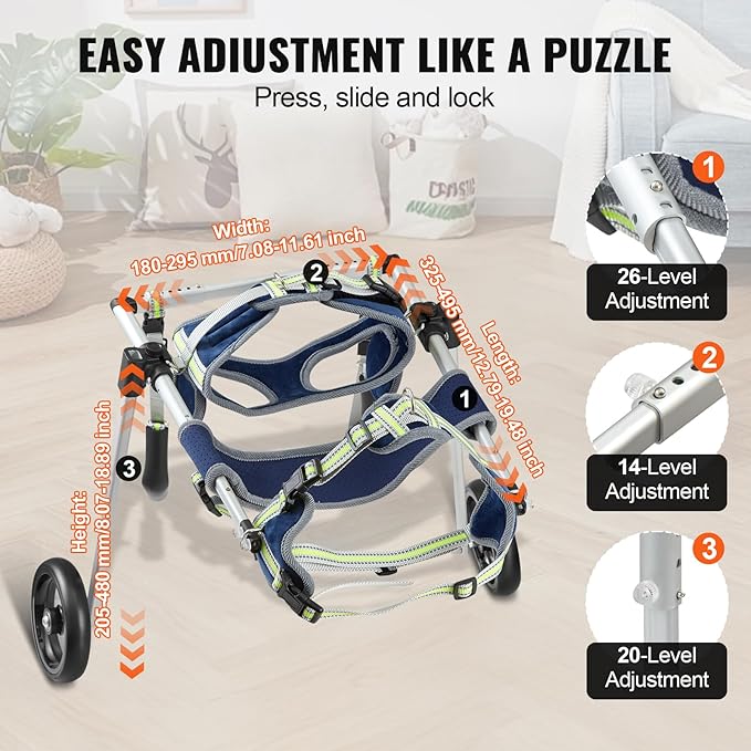VEVOR Dog Wheelchair for Back Legs, Pet Wheelchair Lightweight & Adjustable Assisting in Healing, Dog Cart with 2 Wheels for Injured, Disabled, Paralysis, Hind Limb Weak Pet (Small)
