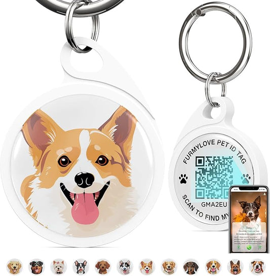QR Code Dog Tag, Dog Tags Personalized Silent Pet ID Tag Customizable Free Pet Online Profile, Corgi