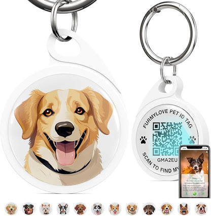 QR Code Dog Tag, Dog Tags Personalized Silent Pet ID Tag Customizable Free Pet Online Profile, Beige Labrador