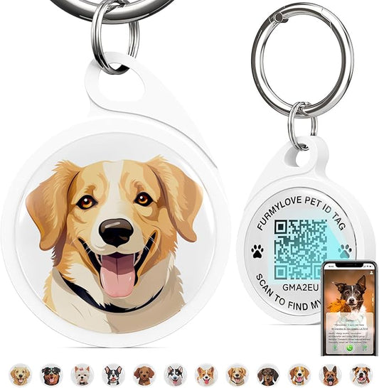 QR Code Dog Tag, Dog Tags Personalized Silent Pet ID Tag Customizable Free Pet Online Profile, Beige Labrador