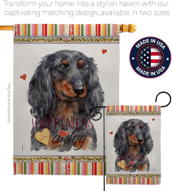 Breeze Decor Blue Long Hair Dachshund Happiness House Flag-Pack Dog Puppy Spoiled Paw Canine Fur Pet Nature Farm Animal Creature Vintage Applique Garden Yard Gift Double-Sided, Made in USA