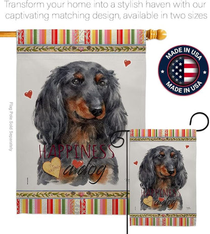 Breeze Decor Blue Long Hair Dachshund Happiness House Flag-Pack Dog Puppy Spoiled Paw Canine Fur Pet Nature Farm Animal Creature Vintage Applique Garden Yard Gift Double-Sided, Made in USA