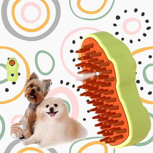 3-in-1 Pet Grooming Brush for Dogs & Cats - Steam Brush with Dual Functions, Moisturizer, Release Button, Water Reservoir - Lime, Pet Shedding & Dematting Brush