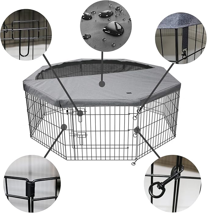 PETIME Foldable Metal Dog Exercise Pen/Pet Puppy Playpen Kennels Yard Fence Indoor/Outdoor 8 Panel 24" W x 36" H with Top Cover (with top Cover, 8 Panels 36" H)