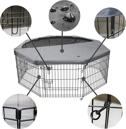 PETIME Foldable Metal Dog Exercise Pen/Pet Puppy Playpen Kennels Yard Fence Indoor/Outdoor 8 Panel 24" W x 36" H with Top Cover (with top Cover, 8 Panels 36" H)