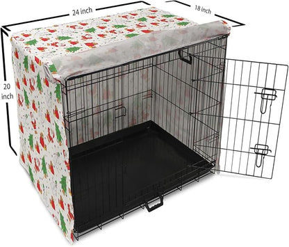 Ambesonne Christmas Dog Crate Cover, Xmas Santa Claus Tree on Colorful Polka Dot Backdrop Surprise Boxes Art, Easy to Use Pet Kennel Cover for Cats & Medium Dogs, 24 Inch, Green and Red