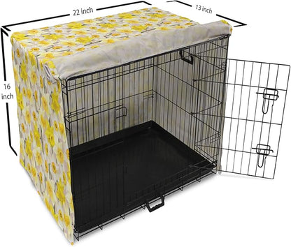 Lunarable Daffodil Dog Crate Cover, Gentle Nature Theme Blooming Spring Season Realistic Romantic Bedding Plants, Easy to Use Pet Kennel Cover for Small Dogs Puppies Kittens, 22 Inch, Yellow Green Tan