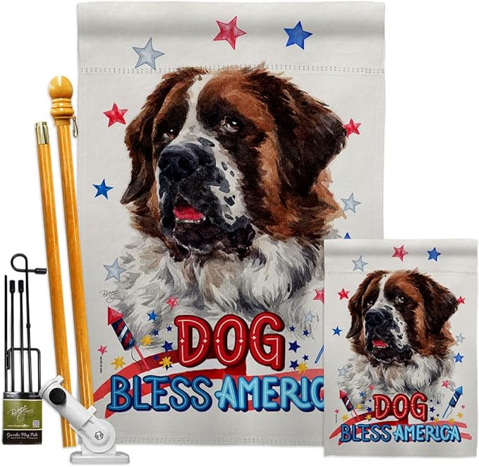 Breeze Decor Patriotic St Bernard Dog Garden House Flag-Kit Puppy Spoiled Paw Canine Fur Pet Nature Farm Animal Creature Decoration Banner Small Yard Gift Double-Sided, Made in USA