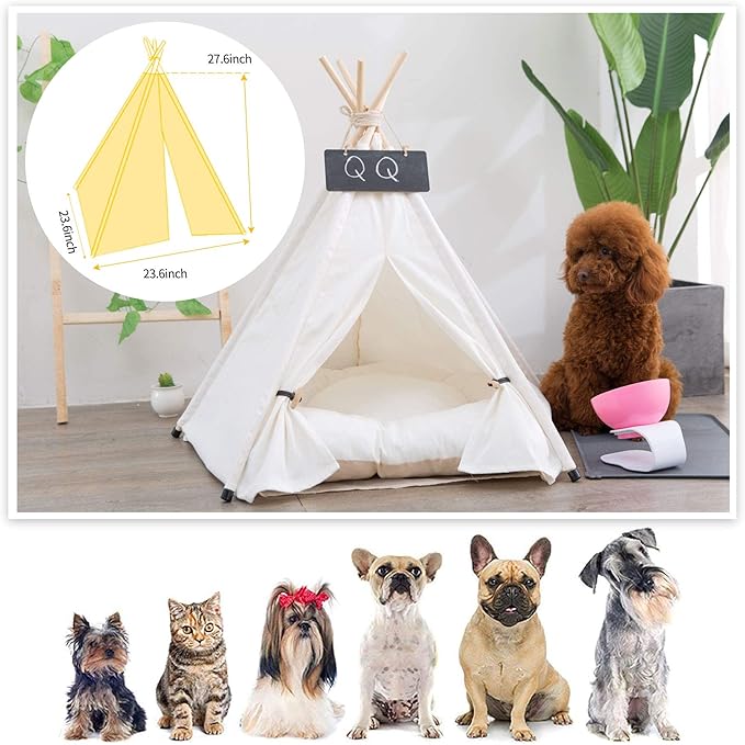 Pet Teepee with Cushion for Dogs and Cats Puppies House with Bed Pet Tent Bed Indoor Outdoor (Modern)