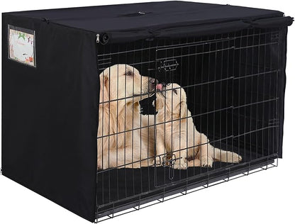 HiCaptain Polyester Dog Crate Cover - Heavy Duty Windproof Pet Kennel Cover for Wire Crate Indoor Outdoor Protection 42in L (Black)