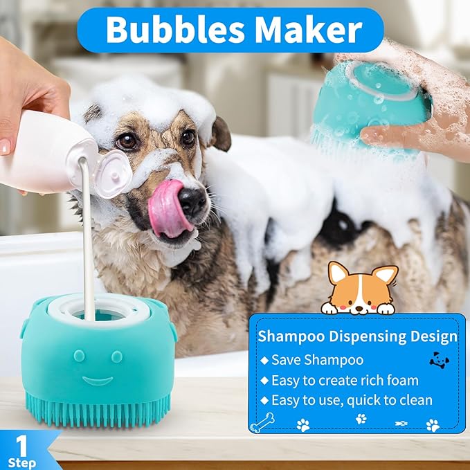 Comotech 3PCS Dog Bath Brush | Dog Shampoo Brush | Dog Scrubber for Bath | Dog/Grooming/Washing Brush Scrubber (Blue Blue Blue)