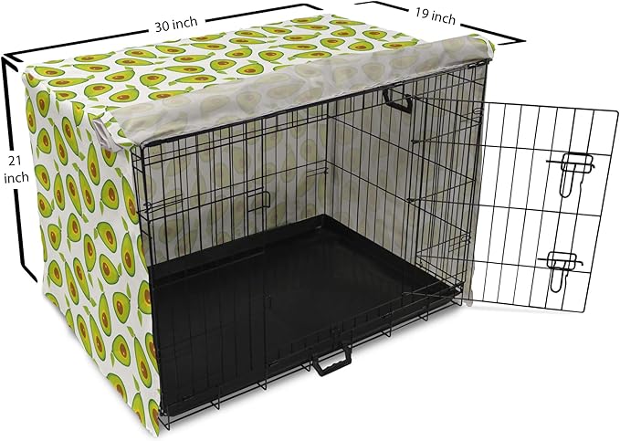 Lunarable Avocado Dog Crate Cover, Pattern of Sliced Healthy Fruits Scattered, Easy to Use Pet Kennel Cover for Cats & Medium Dogs, 30 Inch, Lime Green White Brown