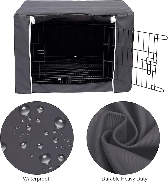 Geyecete Dog Crate Cover - Dog cage Covers Universal Fit for 24-48Inch Wire Dog cage, Lightweight Polyester Fabric, Breathable Double Door Dog Cage Cover-Gray-42 Inch