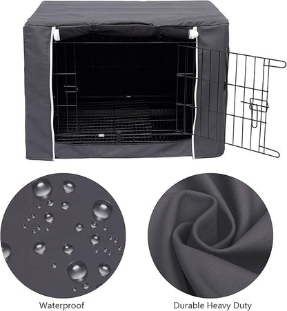 Geyecete Dog Crate Cover - Dog cage Covers Universal Fit for 24-48Inch Wire Dog cage, Lightweight Polyester Fabric, Breathable Double Door Dog Cage Cover-Gray-24 Inch