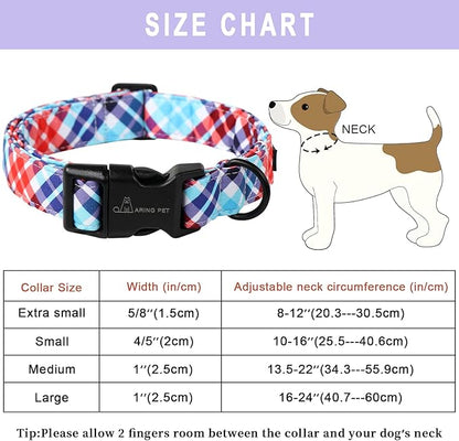 ARING PET Plaid Dog Collar-Cute Dog Collar for Small Dogs, Adjustable Cotton Pet Collars Puppy Collar for Small Medium Large Boy and Girl Dogs