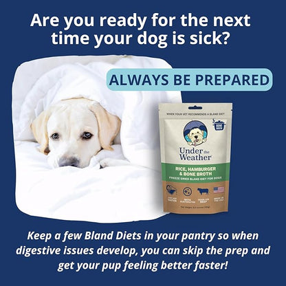 Under the Weather Bland Diet for Dogs | Easy to Digest for Sick Dogs | Always Be Ready | Contains Electrolytes - Natural Freeze Dried 100% Human Grade Meats| 1 Pack- Rice, Hamburger & Bone Broth - 6oz