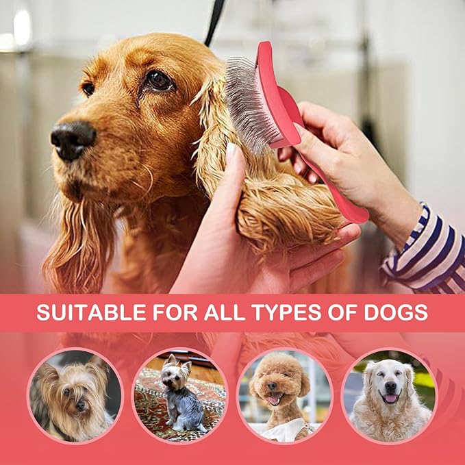Dog Slicker Brush for Goldendoodles & Golden Doodle Brush for Grooming Kit - Dog Brush for Goldendoodle, Labradoodle, Poodles - Pet Hair Brush for Medium & Long Haired Dogs - Large(Red)