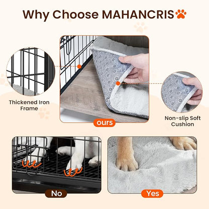 Dog Crate Furniture with Cushion, Wooden Dog Kennel with Double Doors, Heavy Duty Dog Cage for Small/Medium/Large Dogs, Indoor Dog House End Table, 31.5" L, Greige DCHG0701
