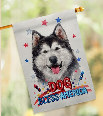 Breeze Decor Patriotic Siberian Husky Garden House Flag-Kit Dog Puppy Spoiled Paw Canine Fur Pet Nature Farm Animal Creature Decoration Banner Small Yard Gift Double-Sided, Made in USA