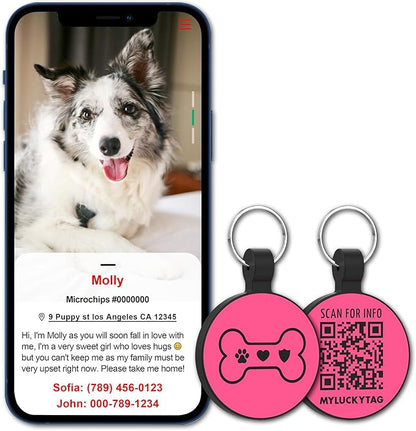 MYLUCKYTAG Silent Silicone QR Code Pet ID Tags Dog Tags - Pet Online Profile - Scan QR Receive Instant Pet Location Alert Email