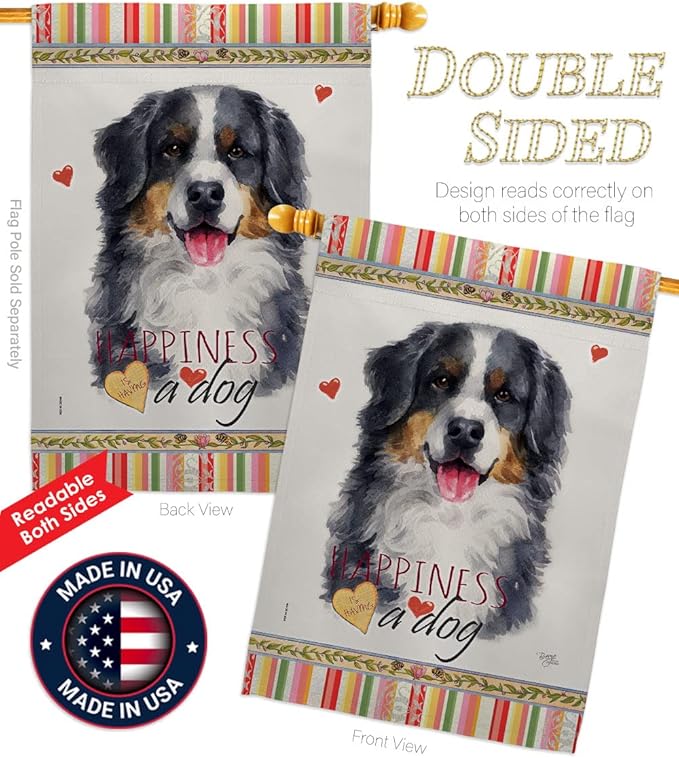 Breeze Decor Bernese Mountain Happiness Garden House Flag-Kit Dog Puppy Spoiled Paw Canine Fur Pet Nature Farm Animal Creature Decoration Banner Small Yard Gift Double-Sided, Made in USA