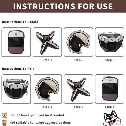 Portable Pet Playpen for Small Cat Dog Puppy Rabbit,Cat Kitten Playpen Indoor Outdoor with Carrying Case,Waterproof Bottom and Removable Zipper Top (S(28.7" x 28.7" x 16"), Brown)