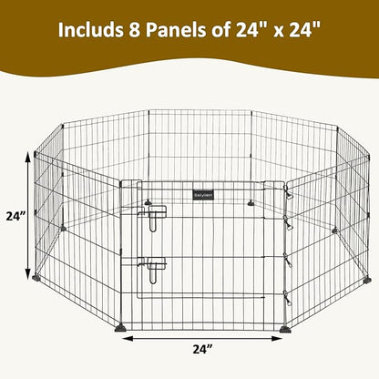 Metal Dog Fence for Camping, Foldable Cat Exercise Pens with Doors, Pet Playpen Puppy Play Pen Indoors Outdoors Temporary Fence,8 Panel 24" W x H