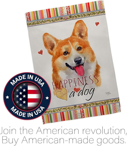 Breeze Decor Fawn Corgi Happiness House Flag Pack Dog Puppy Spoiled Paw Canine Fur Pet Nature Farm Animal Creature Vintage Applique Banner Small Garden Yard Gift Double-Sided, Made in USA