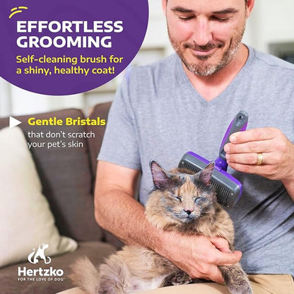 Hertzko Self Cleaning Slicker Brush for Dogs and Cats - Pet Hair Brush for Shedding Long and Short Hair - Grooming Brush with Easy Clean Retractable Bristles - Cat and Dog Grooming Tool - Purple