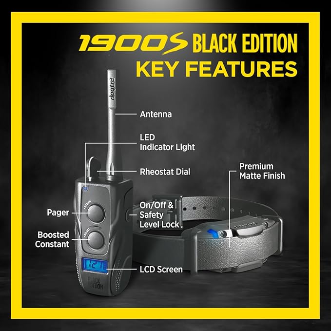 Dogtra 1900S Black - Remote Training Collar - 1 Mile Range, Waterproof, Rechargeable, Static, Vibration - Includes PetsTEK Dog Training Clicker