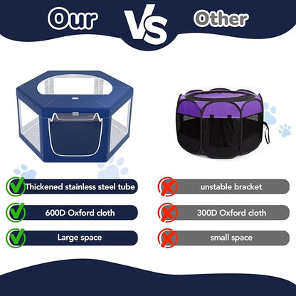 Hexagonal Dog playpen, 45Inch Soft Puppy Playpen with 600D Oxford Fabric, Stable Structure with Thickend Stainless Steel Tubes, 25.6 Inch Height Pet Playpen for Small Dogs and Small Animals