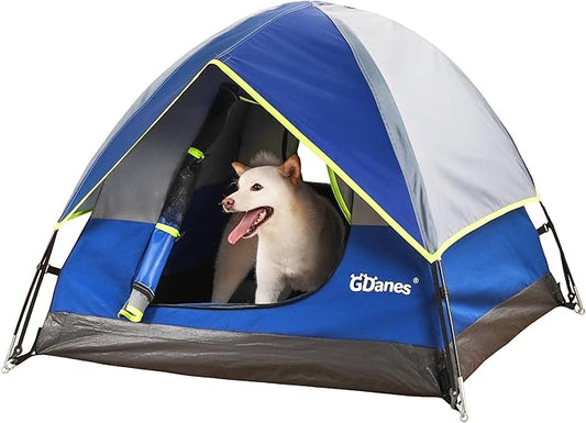 GDanes Blue Dog Tent House - Portable Indoor/Outdoor Dog Bed with Soft Pad for Large Dogs, 42 x 42 x 32 Inches
