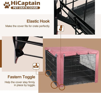 HiCaptain Pink Dog Crate Cover for 48 Inches Wire Crates, Heavy-Duty Polyester Indoor Dog Kennel Cover Universal Fit for 1 2 Doors Standard Metal Cage (Upgrade Two-Tone Pink)