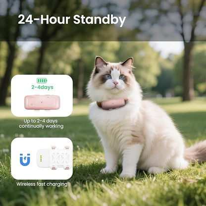 TSK Cat Dog GPS Tracker Smart Waterproof Tracker with Real-Time Location Escape Alerts Activity Monitor for Dogs Cats 6.5lbs+ Pink