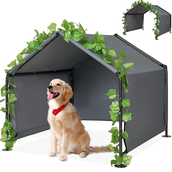 Large Dog Shade for Outside - LitaiL Outdoor Dog Kennel for Small Dogs, 4.1'x4.1'x3.6' Outdoor Sun Rain Canopy Pet House, Waterproof Pet Canopy Shelter for Small Animals