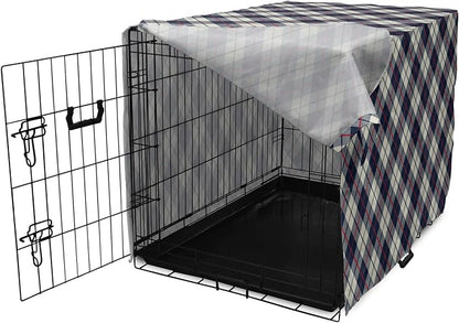 Lunarable Plaid Dog Crate Cover, Celtic Fashion Diagonal Retro Style Classical Irish Culture Inspiration, Easy to Use Pet Kennel Cover for Cats & Medium Dogs, 24 Inch, Night Blue Red Beige