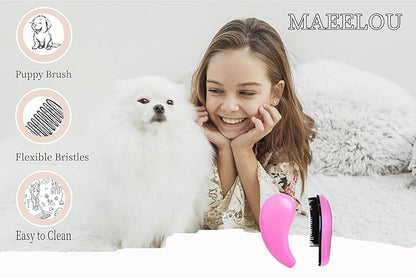 Puppy Brush for Small Dogs - Soft Dog Brush - Perfect Yorkie, Shih Tzu, Maltipoo & Maltese Grooming - Gentle Dog Hair Remover Brush for Easy Pet Hair Removal & Grooming at Home （Pink）