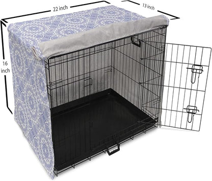 Lunarable Mandala Dog Crate Cover, Ceremonial Retro Minimal Far Eastern Pattern, Easy to Use Pet Kennel Cover for Small Dogs Puppies Kittens, 22 Inch, Lavender Blue and White