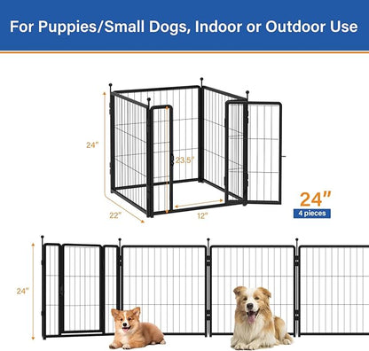 Dog Playpen for Indoor & Outdoor Use – Heavy-Duty Metal Pet Fence with Ground Stakes, Rounded Ball Tops for Safety, Stable & Foldable Design, Easy to Assemble 24 inch 4 Panels