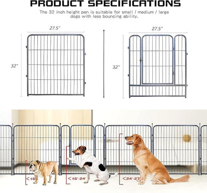 Dog Playpen,32/40/45 Inch Height in Heavy Duty, Folding Indoor Outdoor Anti-Rust Dog Exercise Fence, Portable Pet Playpen with Door for Large Medium Small Dogs and Pet (40 Panels, 32 Inch) Silver