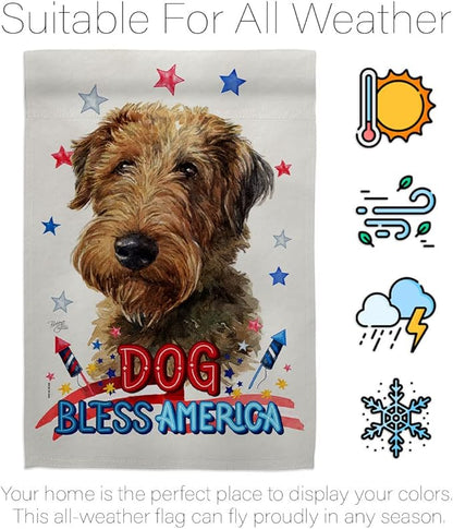 Breeze Decor Patriotic Welsh Terrier House Flag Pack Dog Puppy Spoiled Paw Canine Fur Pet Nature Farm Animal Creature Vintage Applique Banner Small Garden Yard Gift Double-Sided, Made in USA