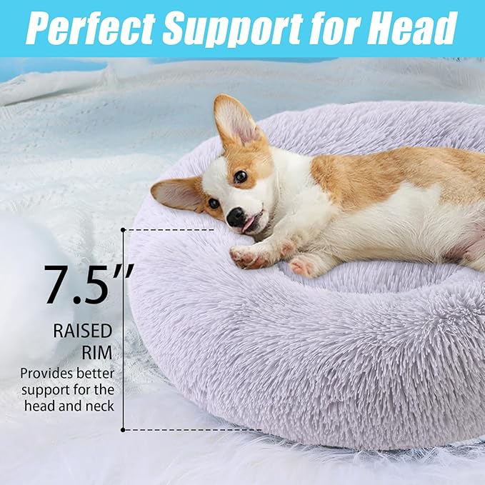 HYQ Small Dog Bed, Pet Beds for Small Dogs, Cat Beds for Indoor Cats, Fluffy Faux Fur Plush Small Dog Bed, Washable Puppy Bed with Anti-Slip Bottom, Dog Bed Small Size Dog (Light Gray, 24 Inch)