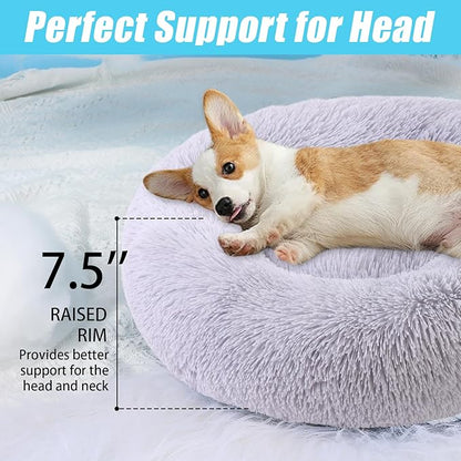 HYQ Small Dog Bed, Pet Beds for Small Dogs, Cat Beds for Indoor Cats, Fluffy Faux Fur Plush Small Dog Bed, Washable Puppy Bed with Anti-Slip Bottom, Dog Bed Small Size Dog (Light Gray, 24 Inch)