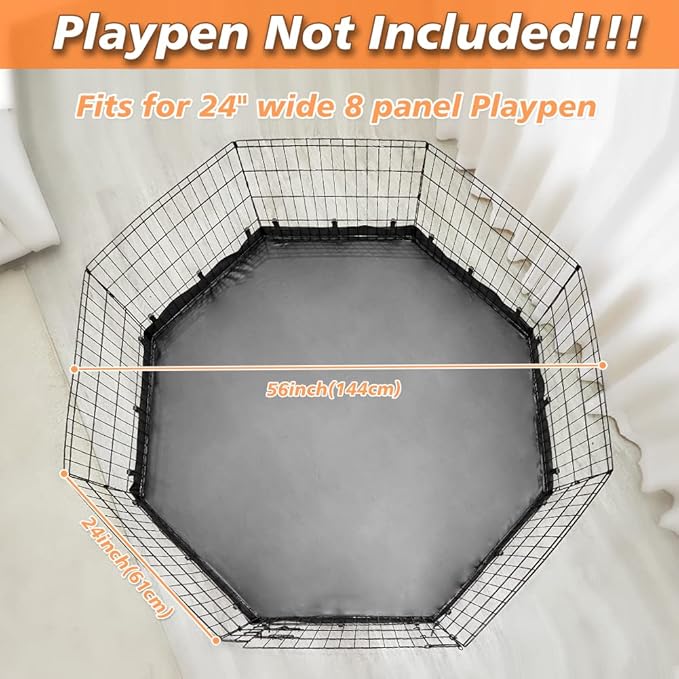 PJYuCien Dog Playpen Bottom Pad,Fits 24 Inch 8 Panels Regular Octagon Metal Exercise Pet Pen,Elastic Buckles Connections,Black (Note:Only Bottom,Fence Not Included)