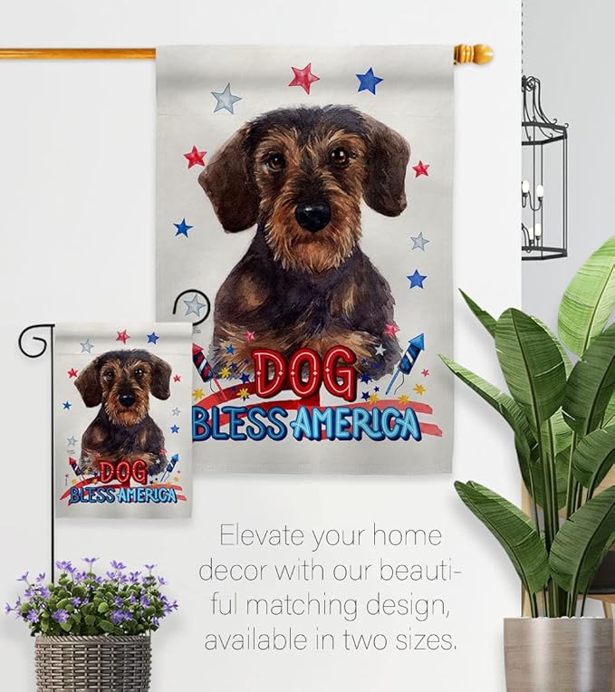 Breeze Decor Patriotic Miniature Dachshund Garden House Flag-Kit Dog Puppy Spoiled Paw Canine Fur Pet Nature Farm Animal Creature Decoration Banner Small Yard Gift Double-Sided, Made in USA