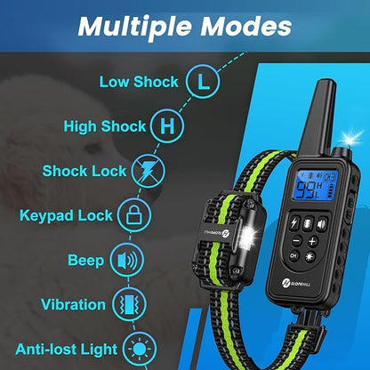 Dog Training Collar with Remote, Electronic Dog Shock Collar with Beep, Vibration, Shock, Light and Keypad Lock Mode, Electric Dog Collar Set for Small Medium Large Dogs (Black Green)